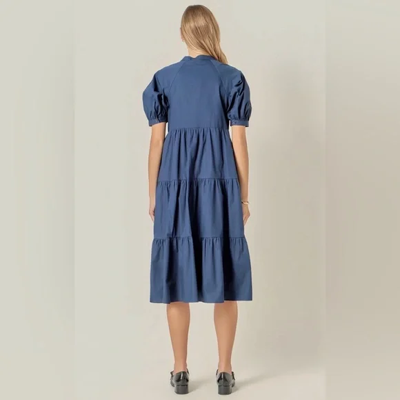 NWT ENGLISH FACTORY SHORT PUFF SLEEVE MIDI DRESS, SIZE 1X - Picture 3 of 16